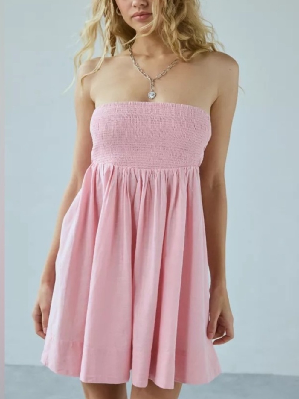 Urban Outfitters Pink Strapless Smocked Mini Dress